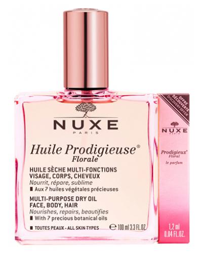  NUXE Paris Huile Prodigieuse Florale Wielofunkcyjny olejek do pielęgnacji twarzy, ciała i włosów - 100 ml + Floral Le Parfum - 1,2 ml - cena, opinie, właściwości - Apteka internetowa Melissa  