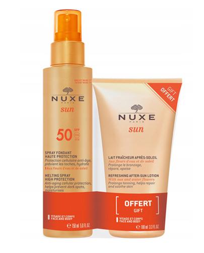  Nuxe Sun Spray przeciwsłoneczny do twarzy i ciała SPF 50 - 150 ml + Orzeźwiający balsam po opalaniu do pielęgnacji twarzy i ciała - 100 ml - cena, opinie, właściwości  - Apteka internetowa Melissa  