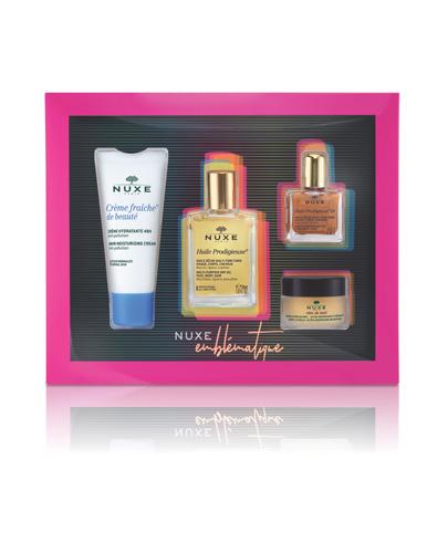 NUXE Zestaw Bestsellery Suchy olejek + Suchy olejek ze złotymi drobinkami + Balsam do ust + Krem do twarzy - 30 ml + 10 ml + 15 g + 30 ml - cena, opinie, właściwości - Apteka internetowa Melissa