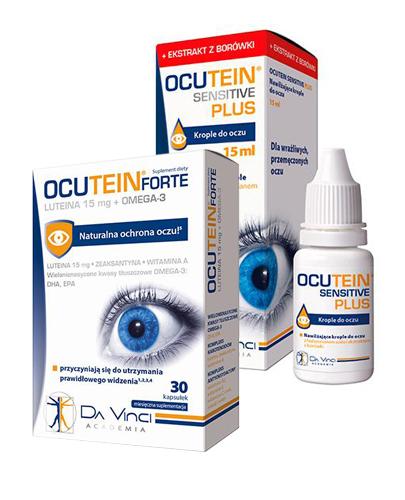  Ocutein Sensitive Plus Nawilżające Krople do oczu, 15 ml + Ocutein Forte Luteina 15mg + Omega-3, 30 kapsułek - Apteka internetowa Melissa  