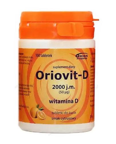  Orion Pharma Oriovit - D 2000 j.m., witamina D, tabletki pudrowe o smaku cytrusowym, 100 tabl., cena, opinie, właściwości - Apteka internetowa Melissa  