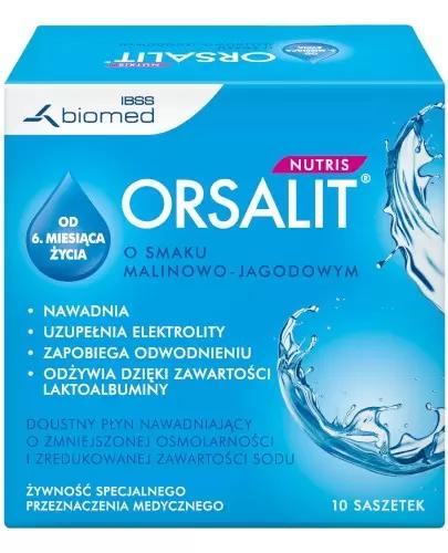 ORSALIT NUTRIS O smaku malinowo-jagodowym - 10 sasz. Na odwodnienie - cena, opinie, stosowanie - Drogeria Melissa