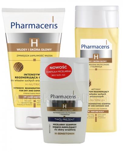 PHARMACERIS H NUTRIMELIN Aktywny szampon regenerujący do włosów suchych - 250 ml + PHARMACERIS H NUTRIGIN Regenerująca odżywka do włosów suchych - 150 ml + Szampon H-sensitonin - 125 ml GRATIS ! - Apteka internetowa Melissa