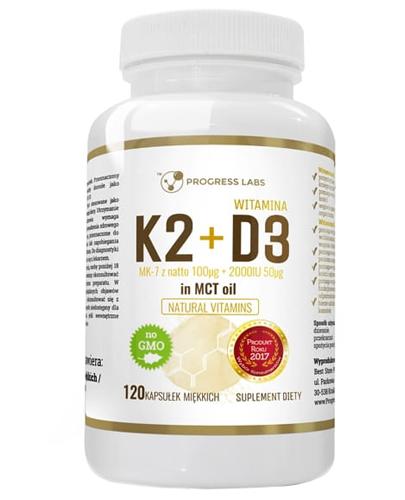 Progress Labs Witamina K2 MK-7 100 mcg + D3 2000IU 50 mcg w oleju MCT - 120 kaps. - cena, opinie, właściwości - Apteka internetowa Melissa