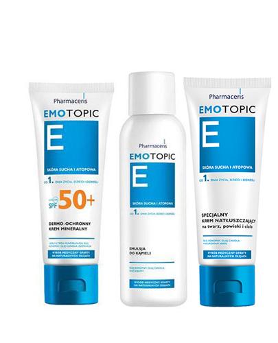 EMOTOPIC Dermo-Ochronny krem mineralny SPF 50+ - 75 ml + PHARMACERIS EMOTOPIC Emulsja do kąpieli - 200 ml + PHARMACERIS EMOTOPIC Emulsja do kąpieli - 200 ml - Apteka internetowa Melissa