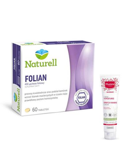 NATURELL FOLIAN - 60 tabl. Suplementacja kwasu foliowego. + MUSTELA MATERNITE Krem na rozstępy 3w1 - 10 ml - Apteka internetowa Melissa