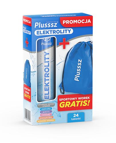 PLUSSSZ ELEKTROLITY Z MULTIWITAMINĄ Tabletki musujące o smaku ananasa z mango - 24 tabl. + Worek sportowy - Apteka internetowa Melissa
