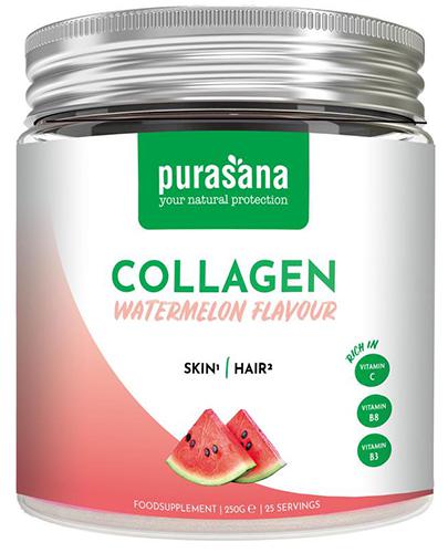 Purasana Kolagen z Witaminą C, niacyną i biotyną, o smaku arbuzowym, na skórę i włosy, bezglutenowy, 250 g cena, opinie, skład - Apteka internetowa Melissa