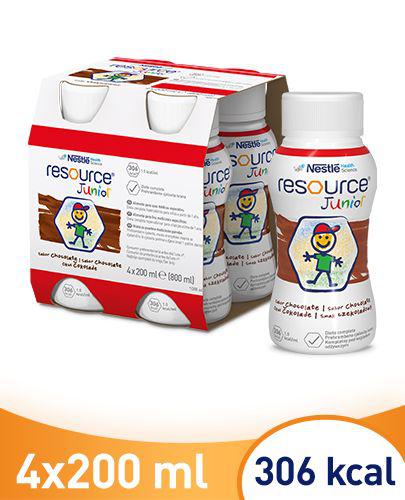 RESOURCE JUNIOR Smak czekoladowy - 4 x 200 ml Wysokoenergetyczny środek spożywczy - cena, opinie, wskazania - Apteka internetowa Melissa