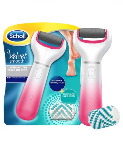 SCHOLL VELVET SMOOTH Elektroniczny pilnik do stóp z głowicą gruboziarnistą i szczoteczką złuszczającą, różowy - 1 szt. - Apteka internetowa Melissa