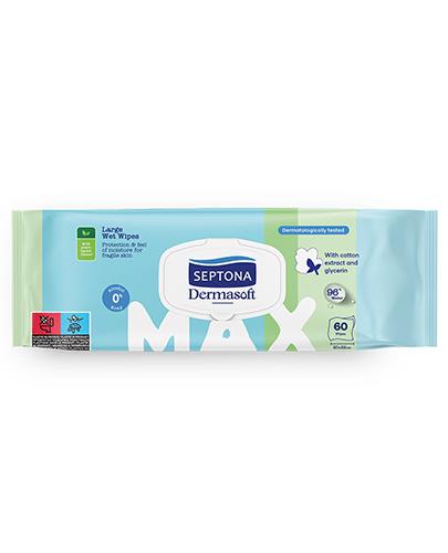 Septona Dermasoft Max Chusteczki nawilżane z ekstraktem z bawełny i gliceryną 20 x 22 cm, 60 szt., cena, wskazania, własciwości - Apteka internetowa Melissa  
