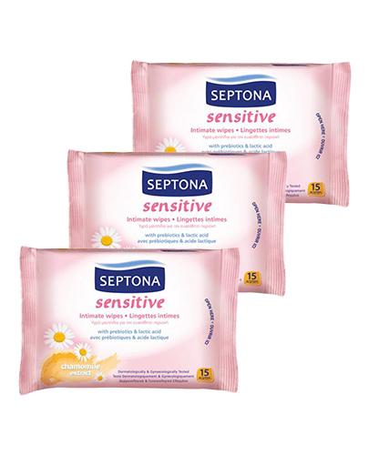  Septona Sensitive Chusteczki nawilżane do higieny intymnej z prebiotykiem i kwasem mlekowym, 3 x 15 sztuk - Apteka internetowa Melissa  