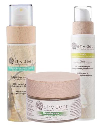  Shy Deer Tonik nawilżająco - odświeżający - 200 ml + Żel do mycia twarzy dla skóry każdego typu - 100 ml + Naturalny krem dla skóry mieszanej i tłustej - 50 ml - Apteka internetowa Melissa  