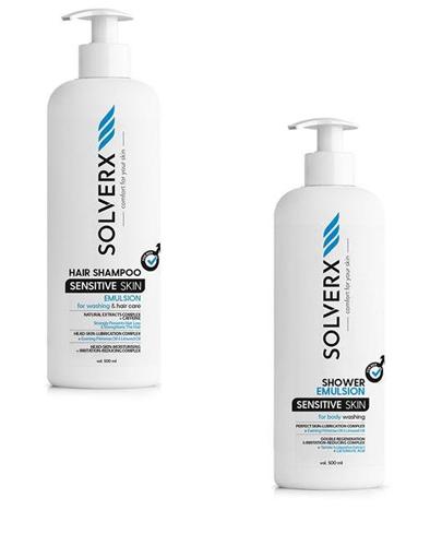  SOLVERX SENSITIVE SKIN FOR MEN Szampon do włosów w postaci emulsji do skóry wrażliwej - 500 ml + SOLVERX SENSITIVE SKIN FOR MEN Żel pod prysznic w postaci emulsji do skóry wrażliwej - 500 ml - Apteka internetowa Melissa  