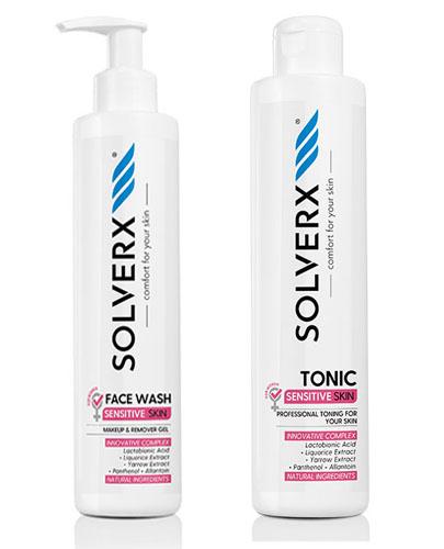 SOLVERX SENSITIVE SKIN FOR WOMEN Żel do mycia twarzy i demakijażu - 200 ml + SOLVERX SENSITIVE SKIN FOR WOMEN Tonik do skóry wrażliwej - 200 ml - Apteka internetowa Melissa