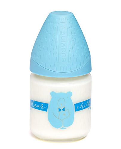 Suavinex Szklana butelka do karmienia z silikonowym smoczkiem 0m+ niebieski miś - 120 ml - cena, opinie, stosowanie  - Apteka internetowa Melissa  