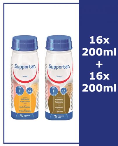 SUPPORTAN DRINK O smaku cappuccino - 16 x 200 ml + SUPPORTAN DRINK O smaku owoców tropikalnych - 16 x 200 ml