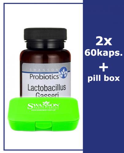  SWANSON Lactobacillus Gasseri 3 miliardy CFU - 2 x 60 kaps.+ SWANSON Pill Box - Kasetka na tabletki (zielona) - 1 szt - Apteka internetowa Melissa  