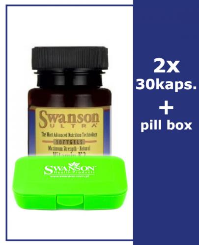  SWANSON Witamina K2 naturalna 200 mcg - 2 x 30 kaps.+ SWANSON Pill Box - Kasetka na tabletki (zielona) - 1 szt - Apteka internetowa Melissa  