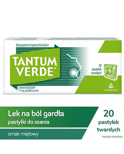 Tantum Verde smak miętowy, 3 mg, na ból gardła i stany zapalne jamy ustnej, 20 past., cena, opinie, wskazania - Apteka internetowa Melissa
