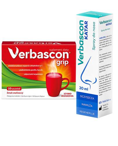  Verbascon Grip o smaku malinowym - 10 sasz. - cena, opinie, właściwości + VERBASCON KATAR Spray do nosa - 20 ml - Apteka internetowa Melissa  