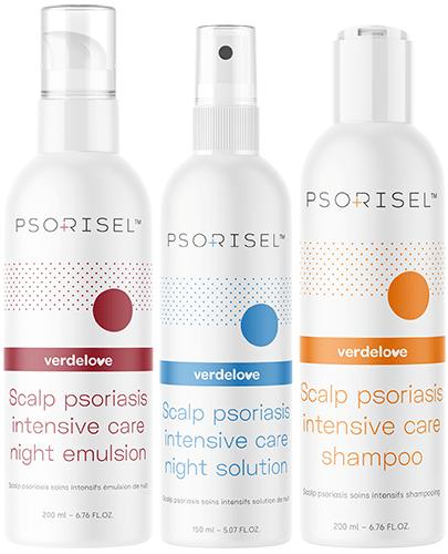 Verdelove Psorisel Zestaw Szampon na łuszczycę, 200 ml + Emulsja do skóry głowy, 200 ml + Płyn do skóry głowy z łuszczycą, 150 ml