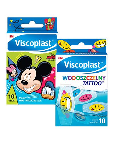 VISCOPLAST WODOSZCZELNY TATTOO Zestaw wodoszczelnych plastrów, 10 szt. + VISCOPLAST MIKI I PRZYJACIELE Plastry z opatrunkiem, 10 szt.